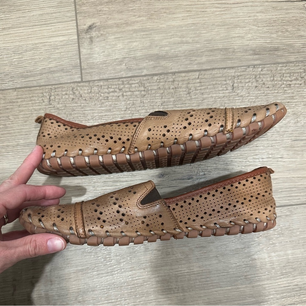 SPRING STEP Freida Leather Laser Cut Loafers Flat Whipstitch Lt Brown Comfort 40 - Picture 3 of 5